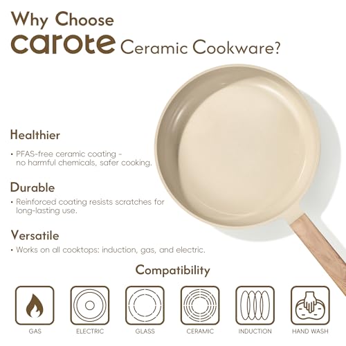 CAROTE 14Pcs Pots and Pans Set Non stick, Ceramic Cookware Set, Non-toxic Kitchen Cooking Set, PFAS and PFOA Free