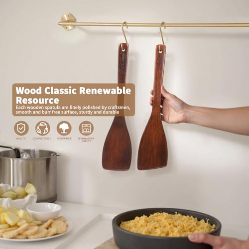 Wooden Spatula for Cooking, Long Handle Wood Spatulas for Non Stick Frying Pan, Right Hand Wood Turner for Cooking Kitchen Cookware