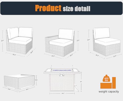 KHOLH Patio Furniture Set with Fire Pit Table, 13 Pieces Outdoor All-Weather Wicker Conversation Sectional Chair Sofa Set
