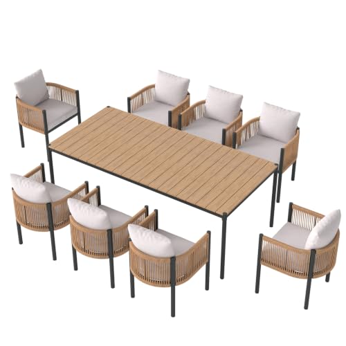 SUNSITT 9 Piece Outdoor Patio Dining Set w/Cushioned Woven Rattan Chairs