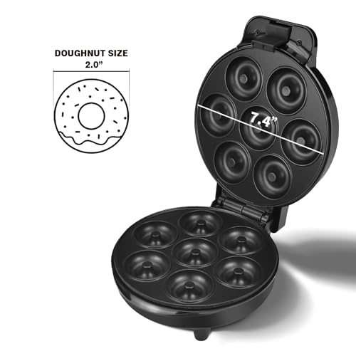 DSP Mini Donut Maker - Non-Stick, Cool Touch Electric Doughnut Machine for Mini Donuts - Perfect for Breakfast, Snacks & Desserts (Black, 7 Donuts)
