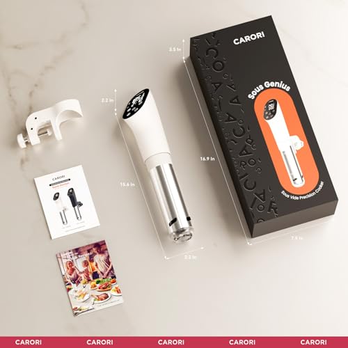 Carori Sous Vide Machine 1100W, Sous Vide Precision Cooker, Ultra Quiet Immersion Circulator with Recipes, Accurate Temperature and Time Control with Adjustable Clamp, Brushless Motor, White
