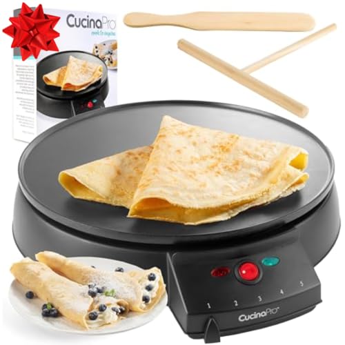 12" Griddle & Crepe Maker, Non-Stick Electric Crepe Pan with Batter Spreader & Recipe Guide- Dual Use Hot Plate for Breakfast Brunch, Blintzes, Eggs, Pancakes- Portable, Adjustable Temp Settings, Gift
