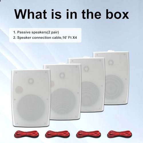 STUDIOFINIX 6.5 Inch Outdoor Speakers Wall-Mounted 800W - Waterproof and High-Performance Audio Solution for Indoor/Outdoor,Home,Patio,Garden,Backyard(4 Passive Speakers Bundle/White)