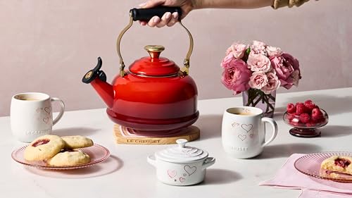 Le Creuset Mon Coeur Collection Stoneware Classic Round Mini Cocotte, 8 Oz., White with Hearts