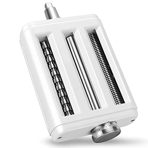 Pasta Maker Attachment for Kitchenaid/ Cuisinart Mixers, Noodle Maker 3 in 1 Set of Pasta Roller Fettuccine Cutter Spaghetti Cutter and Cleaning Brush, Electric Pasta Makers White