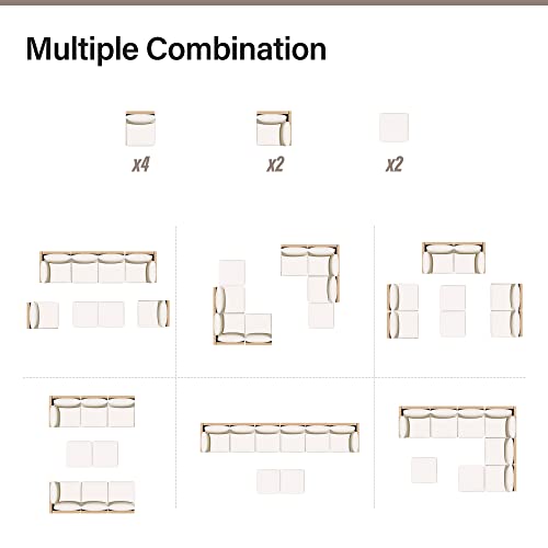 LAUSAINT HOME Outdoor Patio Furniture, 8 Piece Outdoor Sectional Sofa PE Rattan Wicker Patio Conversation Sets,All Weather Patio Furniture Set with Thick Cushions for Garden, Poolside, Backyard(Beige)