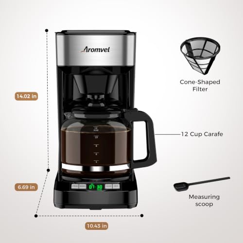 Aromvel 12 Cup Coffee Maker with LED Display, Drip Coffee Machine