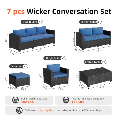 LazySunsets 10-Piece Outdoor Patio Furniture Set, Navy Blue