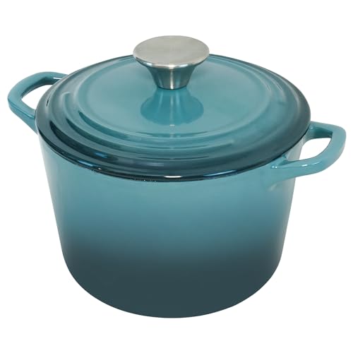 Flavehc Dutch Oven Pot with Lid 1.8 qt Cast Iron Dutch Oven for Bread Baking Slateblue Enameled Cast Iron Rice Pot with Handels