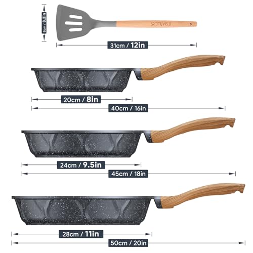 ITSMILLERS Kitchen Nonstick Cookware 3 Piece Omelette Pan Skillet Set, Nonstick Die-cast Deep Frying Pans set with Induction Bottom, 8, 9.5 & 11 Inches Frying Pans with Stay Cool Handles, PFOA Free