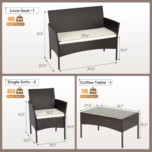 FDW 4-Piece Patio Furniture Set | Brown | Outdoor Wicker Furniture