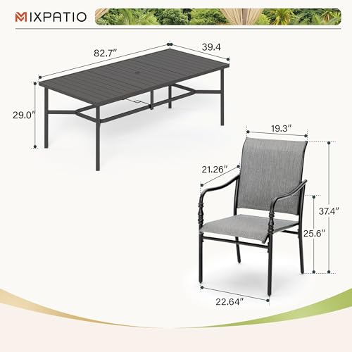 MIXPATIO 9pc Patio Dining Set, 83" Rectangular Table, Textilene Chairs
