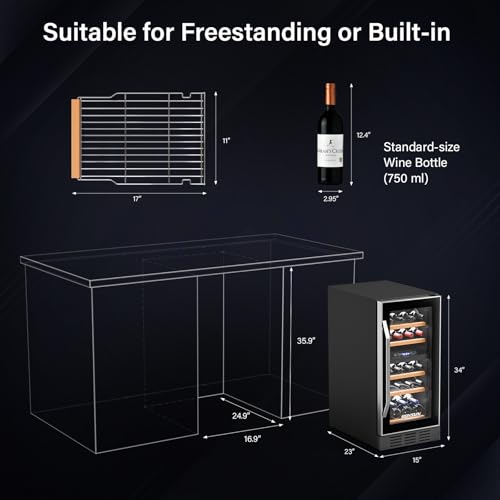 ROVSUN 15 Inch Dual Zone Wine Fridge, 26 Bottle Wine Cooler Refrigerator