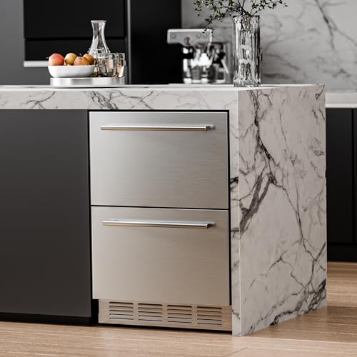 Antarctic Star Outdoor Beverage Refrigerator 24 Inch Wide,Stainless Steel Double Drawer Mini Fridge 145 Cans for Undercounter Built-in or Freestanding,Wine Cooler for Home & Patio,32-50°F,Silver