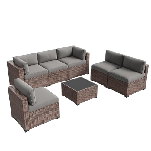 Aoxun Patio Furniture Sets, 7-Piece Outdoor Patio Furniture with Thick Cushions, Wicker Outdoor Conversation Set Sectional Sofa for Backyard, Poolside, Garden