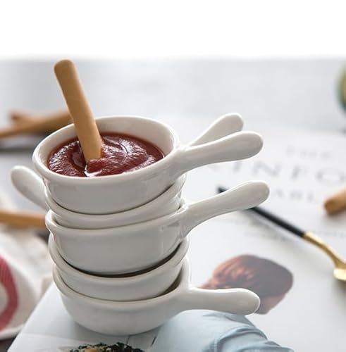 10 Packs White Soy Sauce Dishes with Handle,1oz Ramekins Porcelain Pinch Bowls,Small Dip Bowls Set,Dipping Bowls Appetizer Ketchup BBQ Sushi Condiments Serving Bowl Set-Stackable (Pot Shape)