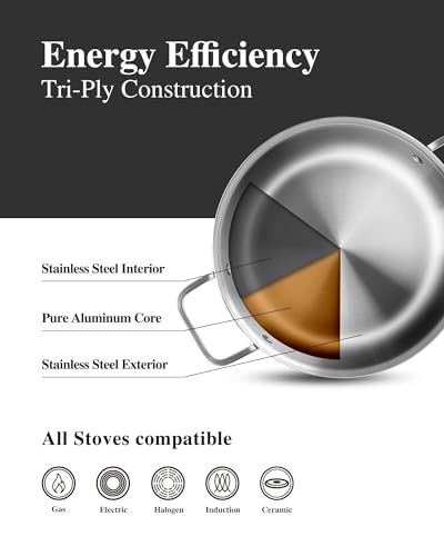 Stainless Steel Cookware Set,Tir-Ply Pots and Pans Set,10 Pcs Stainless Steel Induction Kitchen Cookware Sets,PFOA Free, Frying Pans, Butter warmer,Saute Pan & Stock Pot,Compatible with All Cooktops