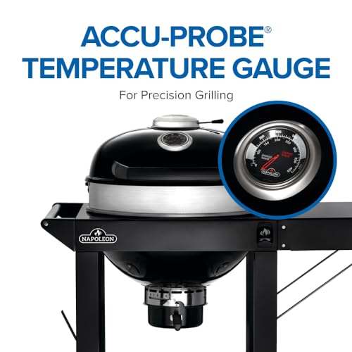 Napoleon PRO22 Charcoal Kettle Grill with Folding Cart, Black, Porcelain-Enameled Lid and Bowl, Chrome-Plated Cooking Grid