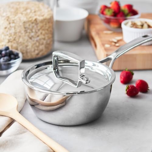 Sur La Table Classic 5-Ply Stainless Steel Saucier, 2 Qt, 5-Ply Curved Saucier Pan for Sauces, Custards and Reduction Work, 2 Qt
