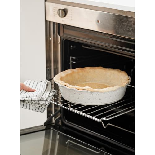 MIKIGEY Deep Pie Dish for Baking, Ceramic Pie Pan for Apple Pie, Tart, Quiche Baking Dish, Farmhouse Decor Pie Plate, Deep Dish Pie Pan, Oven Safe, Off-White