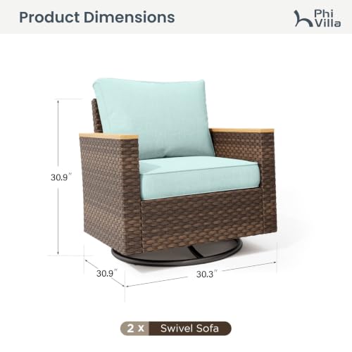 PHI VILLA 2 Pieces Wicker Patio Furniture Set with Swivel Chairs