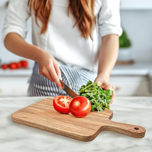 15 Pack Rubber Wood Cutting Board Bulk Wooden Serving Tray Kitchen Chopping Boards with Handle for Charcuterie Housewarming Gift (13.8 x 7 Inch)