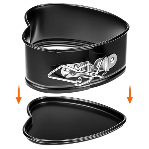 QWORK Springform Cake Pan Set - 4 Pack 4-Inch Non-Stick Leakproof Heart Shape Cheesecake Pan Baking Molds with Removable Bottom for Birthday Cakes