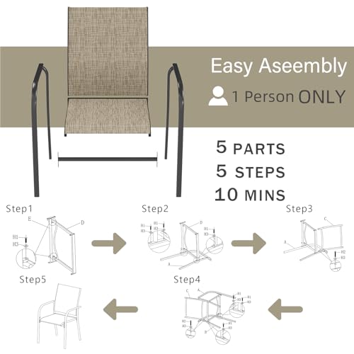 AECOJOY 5 Piece Patio Table and Chair Set for 4, Outdoor Dining Set Includes 51.2" Rectangle Table with 1.73" Umbrella Hole, 4 Stackable Textilene Chairs, for Garden, Backyard and Poolside, Dark Gray