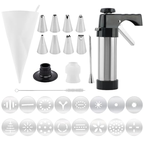 Professional Churro Maker Machine with 16 Discs & 8 Nozzles, Cookie Press Gu-n Kit, Multi-Function Cookie & Dough Press for DIY Dessert Making Decorating Baking Supplies