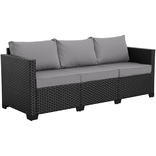 Rattan Star Patio Furniture Outdoor Couch Wicker Outdoor Furniture Patio Couch Deep Seat Sofa High Backrest with Waterproof Cover and Non-Slip Cushions, Grey