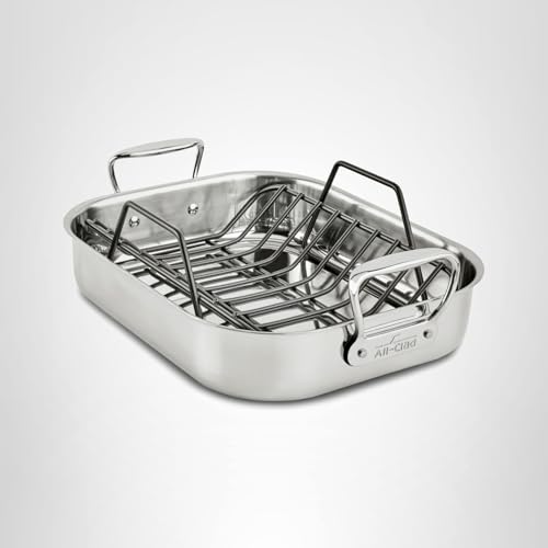 All-Clad Specialty Stainless Steel Roaster with Nonstick Rack 11x14 Inch Oven Broiler Safe 600F Roaster Pan, Pots and Pans, Bakeware, Silver
