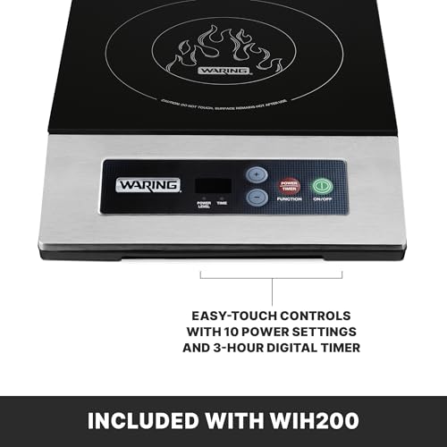 Waring Commercial Induction Cooktop, Single-Range, Cooking Surface 11.5" x 11.75", 10 Power Settings, Up to 450°F, for Professional Kitchens & Restaurants, 120V, WIH200