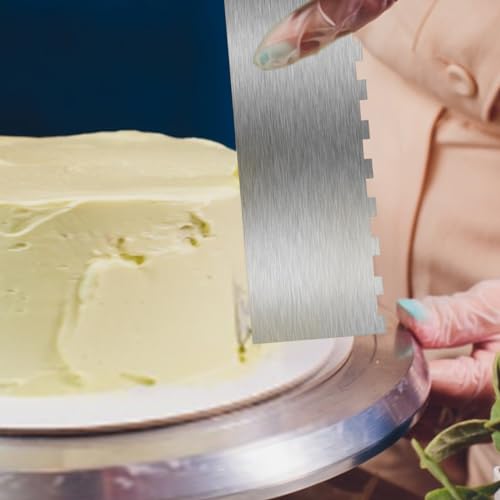 9 Inch Stainless Steel Cake Scraper, Cream Cake Scraper Sided Patterned Edge Stripe Edge Smoother Scraper Cake Smoother Frosting Scraper Cake Decorating Comb for Mousse Butter Cream