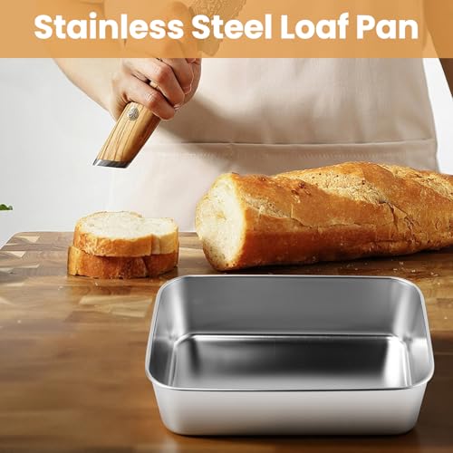 CLRBEATTY 8 Pcs Loaf Pans Set, 9 x 6 Inch Stainless Steel Bread Baking Pan, Loaf Toast Baking Pans, Sandwich Bread Pan for Homemade Breads Meatloaf Cake, Oven & Dishwasher Safe