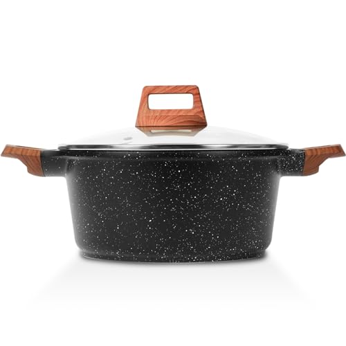 ESLITE LIFE Nonstick Stock Pot with Lid, 5 Quart Granite Casserole Large Soup Pot Pasta Cooking Pot, Induction Compatible, PTFE & PFOA Free, Black