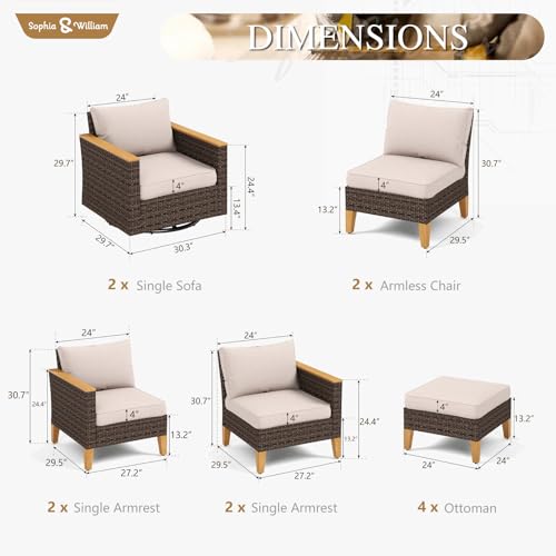 Sophia & William 12 Pieces Wicker Patio Furniture Set, Beige Cushion