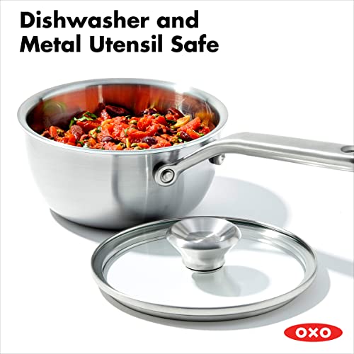 OXO Mira Tri-Ply Stainless Steel, 1.5QT Covered Chef's Pan with Lid, PFAS-Free, Multi Clad, Induction, Dishwasher Safe, Oven Safe, Silver