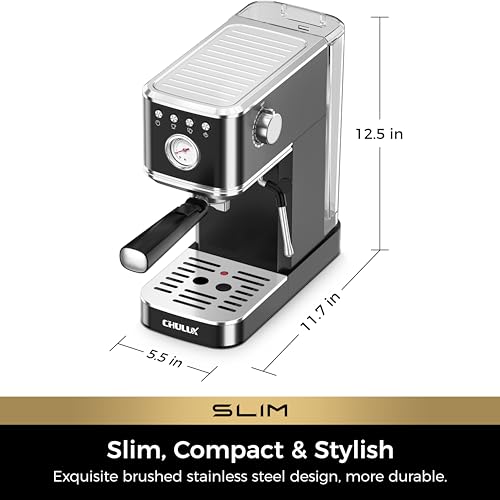 CHULUX Slim Espresso Machine with Milk Frother for Home Cappuccino, Black
