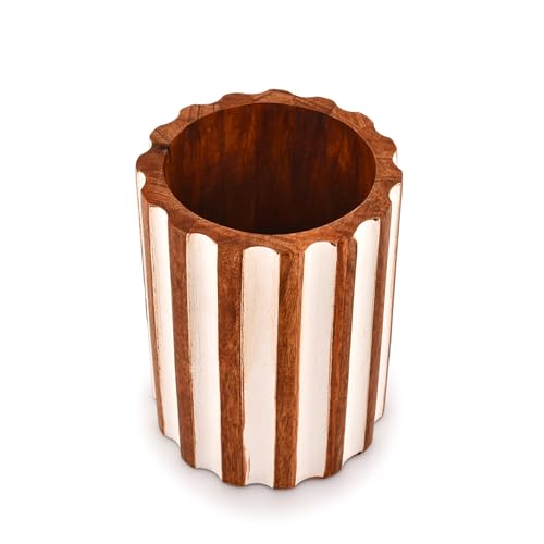 Mahasu Utensil Holder Mango Wood Utensil Holder for Kitchen Counter, for Countertop, Spoons, Cooking Tools, etc (5" x 5" x 6")