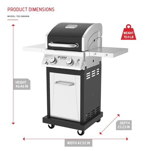 Nexgrill Deluxe 2-Burner Gas Grill with 401 SQ In Grate, 28000 BTUs, Stainless Steel Control Panel & Foldable Side Table, Propane BBQ Grill for Outdoor Cooking, Patios, Backyards and More - 720-0864RA