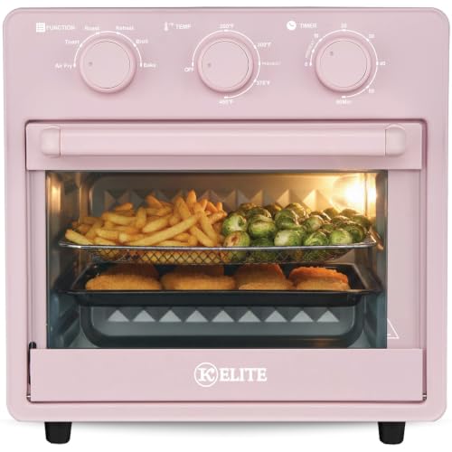 Kitchen Elite Mechanical Air Fryer Oven with Viewing Window, Pink, 16 Qt