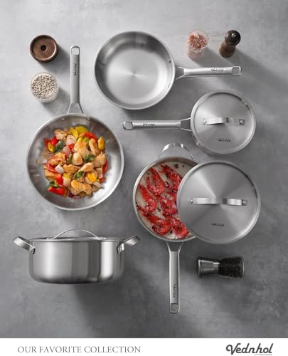 VEDNHOL Stainless Steel Saute Pan with Stainless Steel Lid 7-Quart,13-Inch Deep Skillet,Dishwasher&Oven Safe,Induction&All Stove Compatible,Brushed Finish