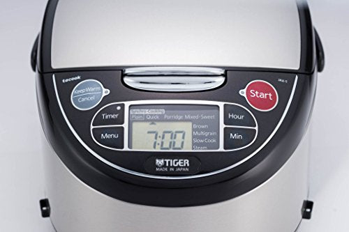 TIGER JAX-T10U-K 5.5-Cup (Uncooked) Micom Rice Cooker and Warmer with Tacook Food Steamer Cooking Tray Technology and 10 Auto-Cook Settings, Stainless Steel Black