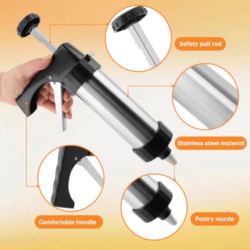 Stainless Steel Cookies Press,Stainless Steel Cookies Press,with 13 Cookie Discs and 8 Piping Tips for Baking & DIY Pastries Cake Dessert Making and Decorating(Black+Silver)