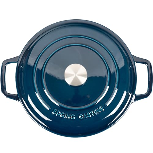 EDGING CASTING Enameled Cast Iron Dutch Oven Pot With Lid, Dutch Oven for Sourdough Bread Baking Round Pot Dule Handle, 6 Quart, Blue