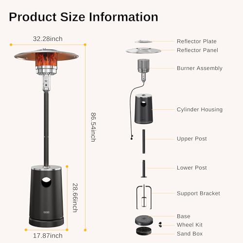 EAST OAK 50,000 BTU Patio Heater with Sand Box, Table Design, Double-Layer Stainless Steel Burner, Wheels, Triple Protection System, Outdoor Heater for Home and Residential, Polar Night