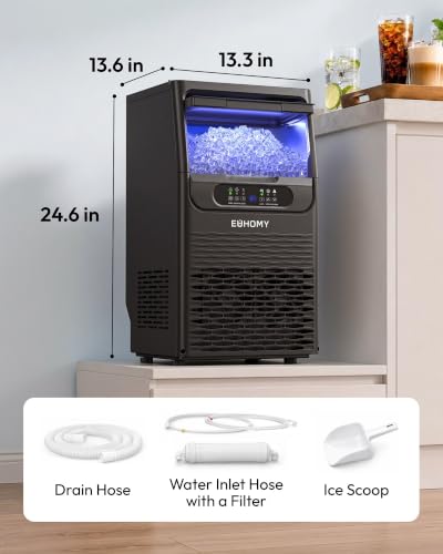 EUHOMY Commercial Ice Maker Machine,80lbs/24H,36 Ice Cubes in 8-12 Mins,Under Counter Ice Maker with Water Filter,12lbs Storage Capacity,Freestanding Ice Machine for Home/Bar/Cafe/Restaurant
