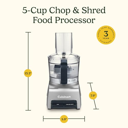 Cuisinart 5‑Cup Chop & Shred Food Processor, Compact Food Chopper, Easy‑Store Design, Silver FP-5