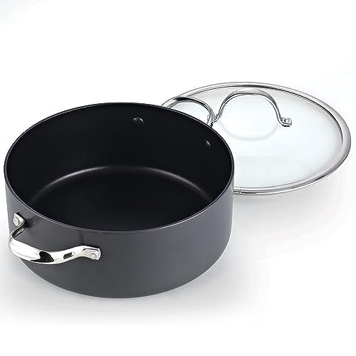 Cooks Standard Stock Pot Dutch Oven Casserole with Glass Lid, 7-Quart Classic Hard Anodized Nonstick Stockpot, Black